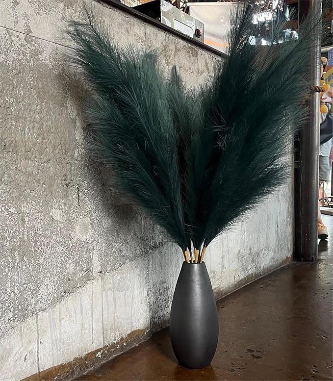 Pampas Grass Decor Tall,Long Pampas, Large Pompas Floral, Elegant Feather Flowers for Wedding Decorations, Living Room Decor (Artificial - Dark Green, 8pcs 43.3"(110cm))