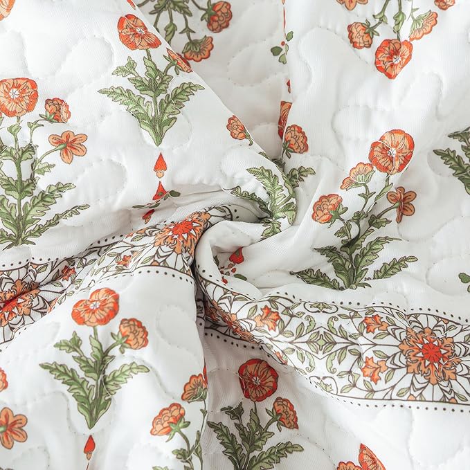 HoneiLife Queen Quilt Bedding Set - Wildflower Quilt Sets for Queen Bed,3-Piece Microfiber Bedspreads,Lightweight Coverlets Botanical Bed Cover,Floral Bedding Set All Season Quilts-Sweet Grass