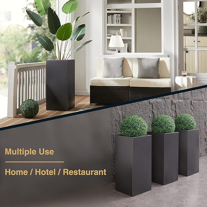 Wallowa Metallic Heavy Tall Outdoor/Indoor Planter Box, Seamless Metal Planter, Rectangular, 14”Lx14”Wx30”H, 25 Pounds, Dark Gray, No Assembly, 1 Pack
