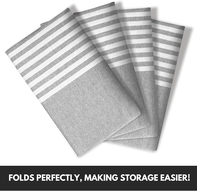 Turkish Kitchen Towels 18x26 Inches with Tassels - 4 Pack - Ultra Absorbent, Durable, Soft 100% Cotton Dish Towels for Drying & Cleaning - Machine Washable, Quick-Dry - Melange Grey