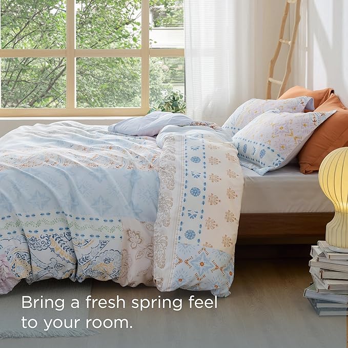 Bedsure Duvet Cover King Size - Reversible Vintage Floral Duvet Cover Set with Zipper Closure, 3 Pieces Winter Sky Bedding Set with 8 Corner Ties and 2 Pillow Shams 20"x36"