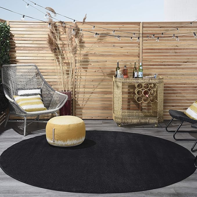 Nourison Home Nourison Essentials Black 8' x Round Area Rug - Easy Clean, Non Shedding, Bed Room, Living Room, Dining Room, Kitchen (8' x Round)