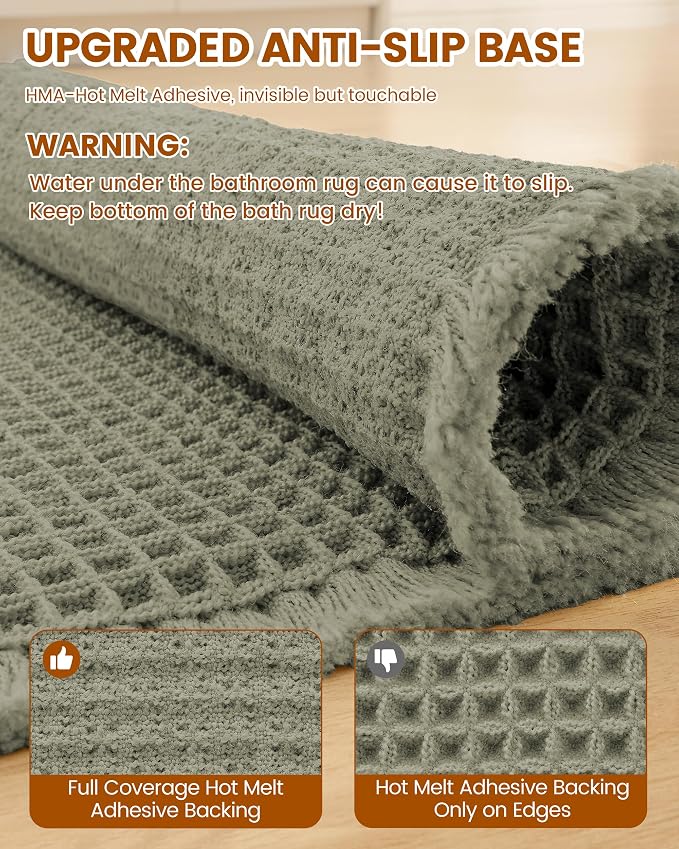 Smiry Waffle Bath Mat 47x32, Extra Soft Absorbent Bathroom Rugs, Non Slip Machine Washable Quick Dry Bath Rugs for Bathroom Floor, Tub, Shower, Home Decor Accessories, Green