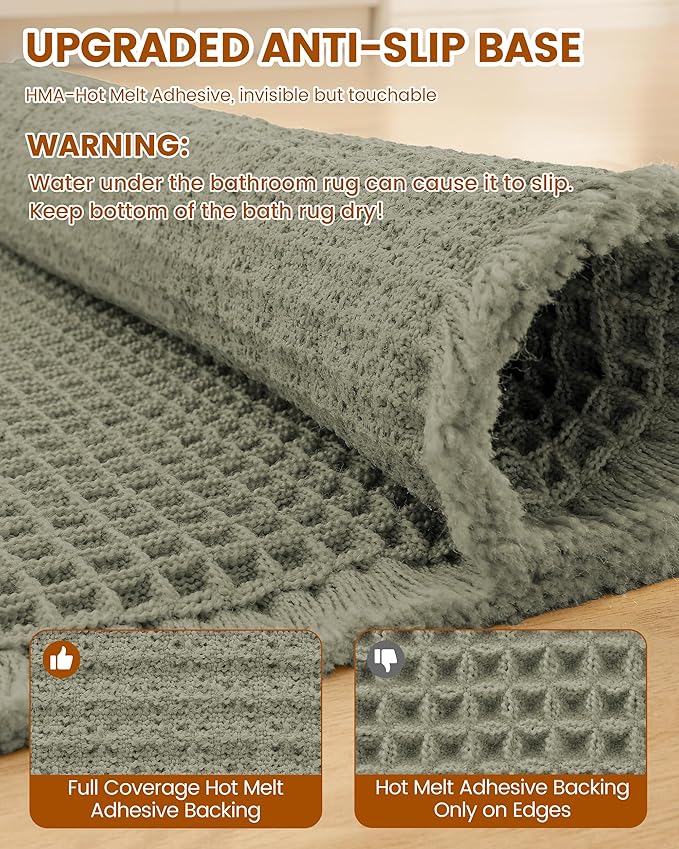 Smiry Waffle Bath Mat 60x24, Extra Soft Absorbent Bathroom Rugs, Non Slip Machine Washable Quick Dry Bath Rugs for Bathroom Floor, Tub, Shower, Home Decor Accessories, Green