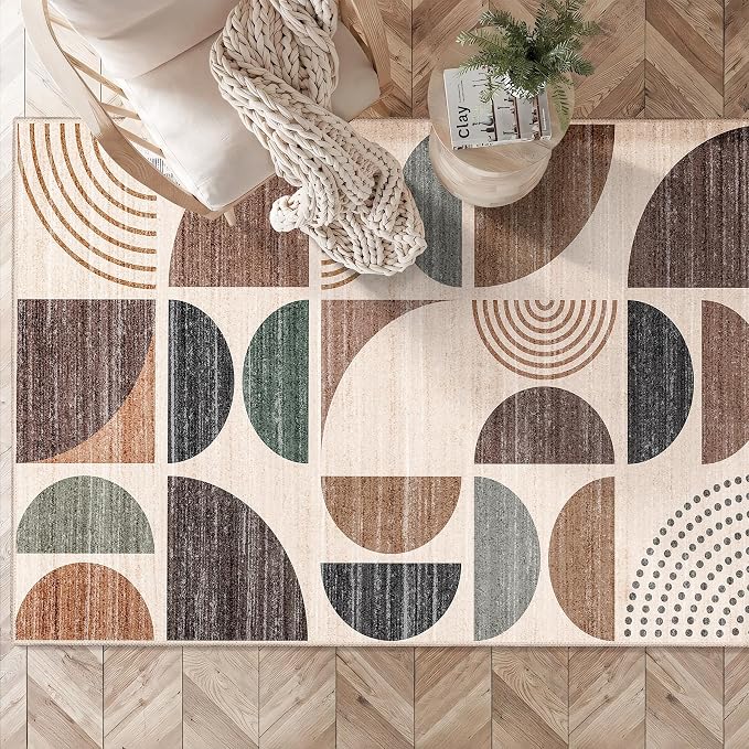 MUJOO 3x5 Rug Washable,Boho Area Rugs for Bedroom Entryway Living Room Bedside,Small Throw Floor Carpet Non Slip Soft Indoor Modern Abstract Brown