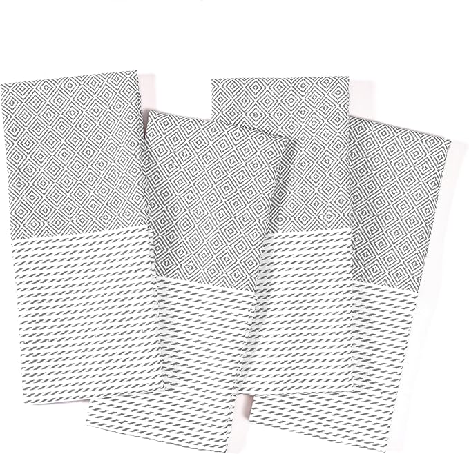 TWINY threads Dish Towel Diamond Weave, Premium 100% Cotton Kitchen Linen Set, Large Dish Rags and Wash Rags, Absorbent Quick Drying, Washable Reusable Dishcloth Set, 4 Pack, 18"x26", Light Grey