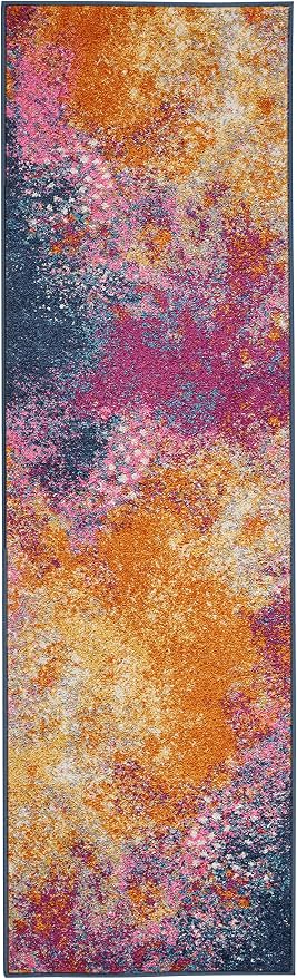 Nourison Home Passion Modern Sunburst 2'2'' x 14 Area-Rug, Easy-Cleaning, Non Shedding, Bed Room, Living Room, Dining Room, Kitchen (2x14)