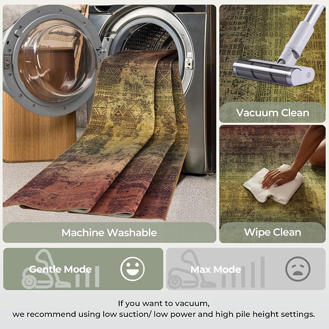 Kokia Abstract Terracotta Area Rugs Boho Washable Distressed Retro Indoor 6x9 Rug Low Pile Non-Slip Non-Shedding Carpet Bedroom Living Room Dining Room, Brown and Tan