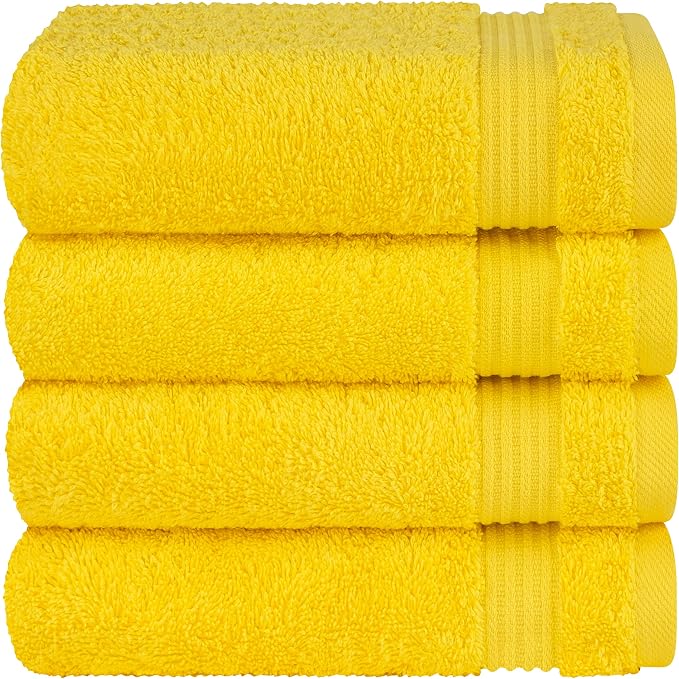 Cotton Paradise 100% Cotton Turkish Towel Set, Soft Absorbent Quick Dry, 4 Piece Hand Towel Set, Yellow