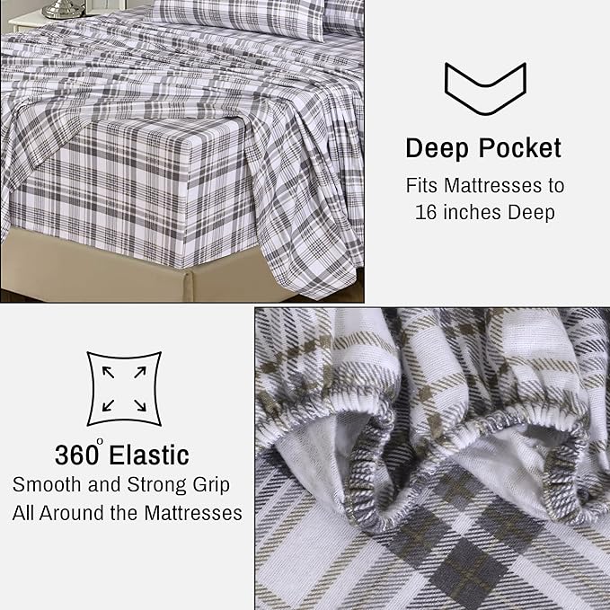 RUVANTI Flannel Sheets Twin Size - 100% Cotton Double Brushed Twin Sheets Set, Deep Pockets 16 Inches, All Seasons Breathable & Extra Soft Bed Sheets, Warm & Cozy, 3 Piece, Modest
