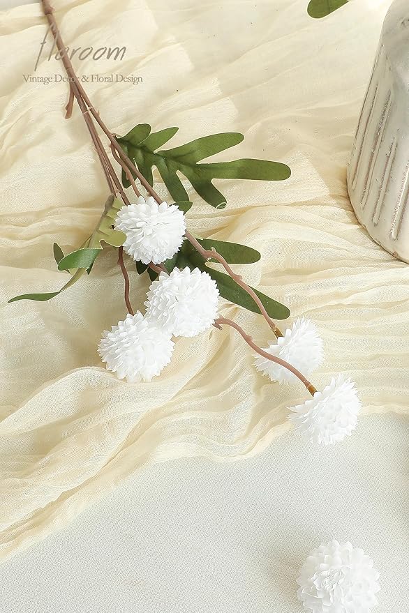Floroom 6pcs White Faux Silk Mums Artificial Flowers, Bulk Fake Small Mini Chrysanthemums with Stems for DIY Wedding Centerpieces Floral Arrangements Vase Fillers Home Decorations