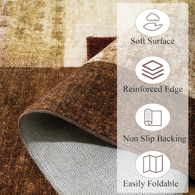 Modern Geometric Patchwork Indoor Runner Rug for Living Room, Red 2'x 6' Rug Rockwood Collection Hardwood Floors Decor for Bedroom, Burgundy Throw Carpet for Office Entryway Dining Room