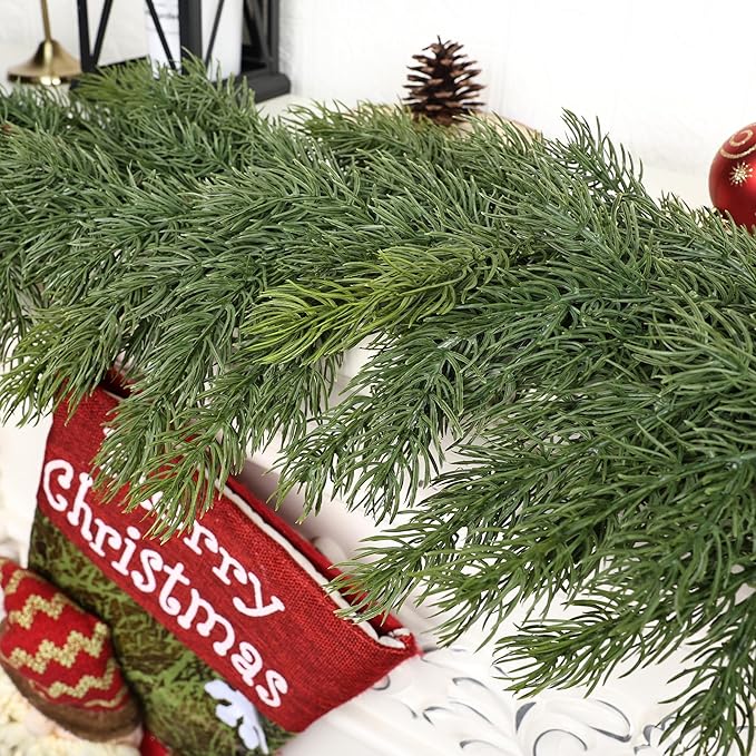 Artgar 6 Ft Realistic Christmas Cedar Garland, Thick Faux Green Garland, Real Touch Artificial Greenery Pine Garlands for Home Table Mantle Stairs Railing Window Outdoor Holiday Xmas Decor
