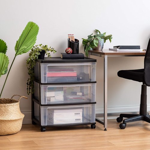 IRIS USA Rolling Drawer Storage Organizer Cart - 3 Spacious Drawers with Wheels | Black for Crafts & More