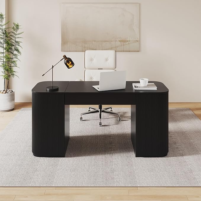 homary 59.8" Modern Standing Desk, Home Office Desk Engineered Wood Office Desk with Lift-Top & Ample Storage for Office, Study, Black
