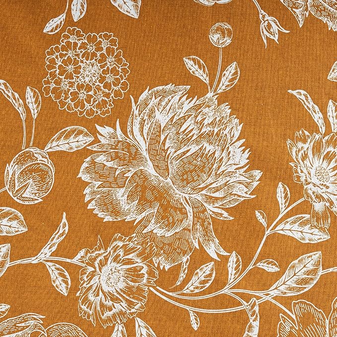 Vintage Orange Peony Floral Blackout Curtains - Cotton Blend Light Blocking Drapes with Grommet Top for Bedroom, Living Room & Office, Boho Home Decor, 52W x 63L
