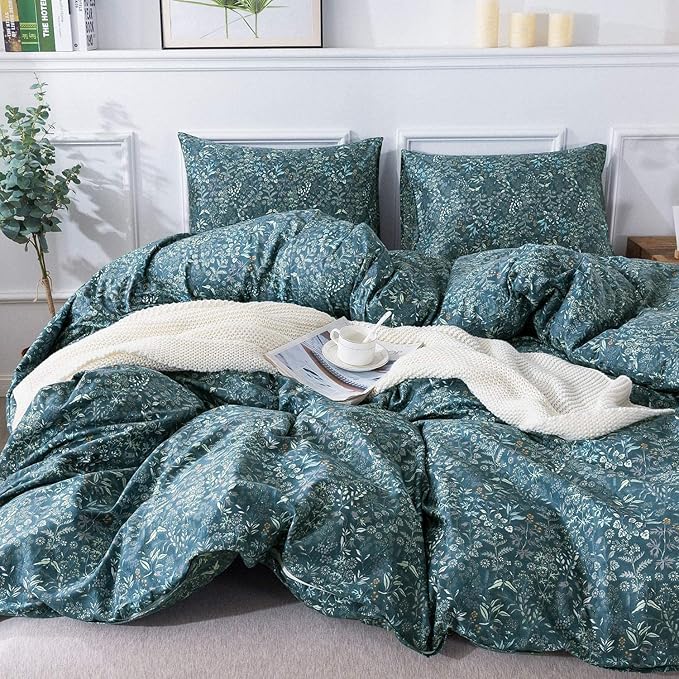 EAVD Garden Style Blue Floral Duvet Cover Twin XL Soft 100% Cotton Floral Botanical Bedding Set with 2 Pillowcases Vintage Style Floral Twin XL Duvet Cover with Zipper Closure