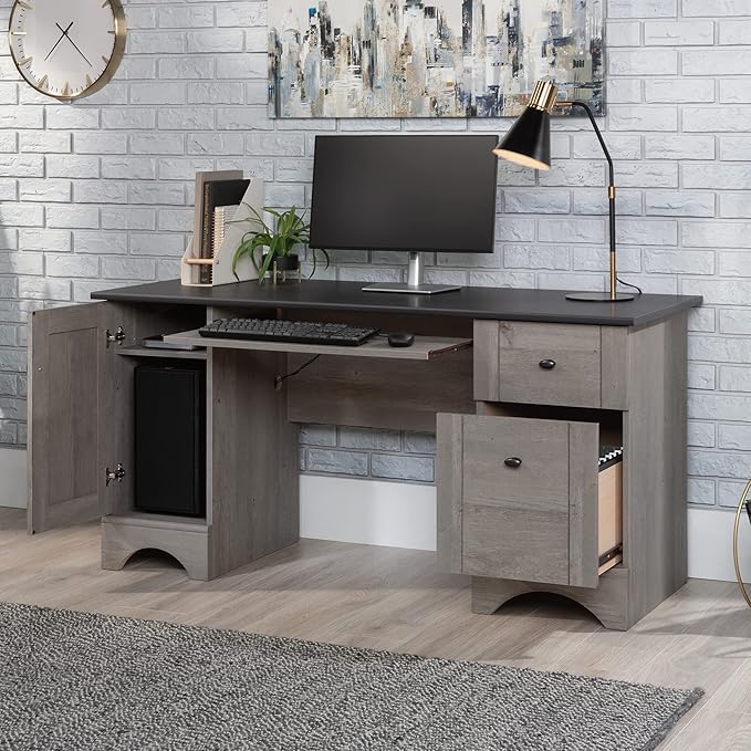 Sauder Miscellaneous Office Computer Desk with Drawers, Mystic Oak Finish