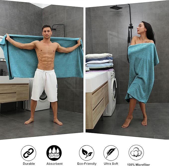Extra Large Bath Towel Sheet Set 35x70 Inches - Oversized Bath Towels Set, Large Microfiber - Quick Dry,Lightweight,Super Soft,Highly Absorbent Towel Set for Bathroom,Hotel,SPA,Pack of 4(Turquoise)