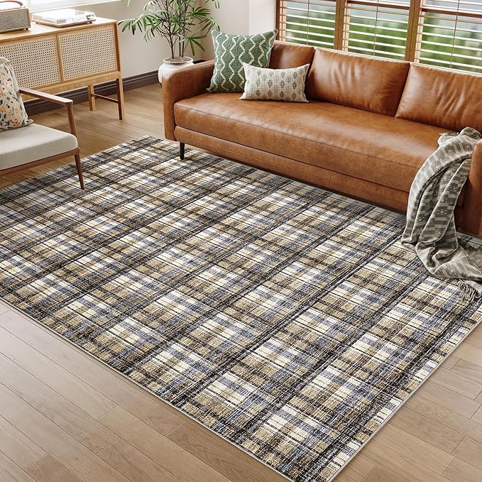 Modern Living Room Rug 10x13 Large Area Rug Machine Washable Floor Carpet, Non-Slip Farmhouse Soft Rugs, Low-Pile Non-Shedding Accent Rug, Foldable Area Rug for Bedroom, Playroom