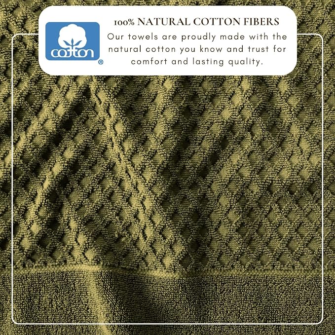 Great Bay Home Bath Towels - 100% Cotton 6 Piece Bath Sheet Set - Diamond Waffle Weave - Absorbent, Durable, Quick-Dry Towels for Bathroom (Olive)