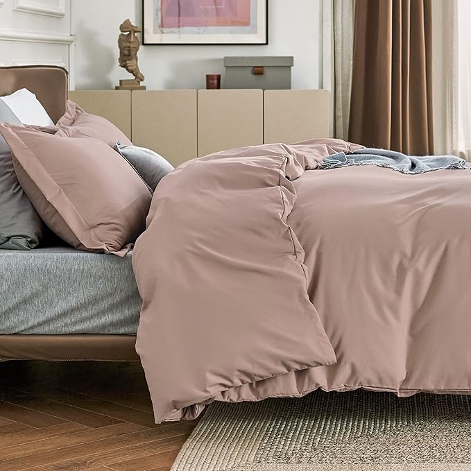Bedsure Duvet Cover Full Size - Soft Double Brushed Bedding Set for Kids & Adults, Zipper Closure, 3 Pieces, Includes 1 Duvet Cover (80"x90") & 2 Pillow Shams, NO Comforter, Dusty Rose