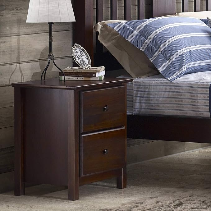 Grain Wood Furniture Shaker 2-Drawer Bedside Nightstand, Solid Wood with Cherry Finish