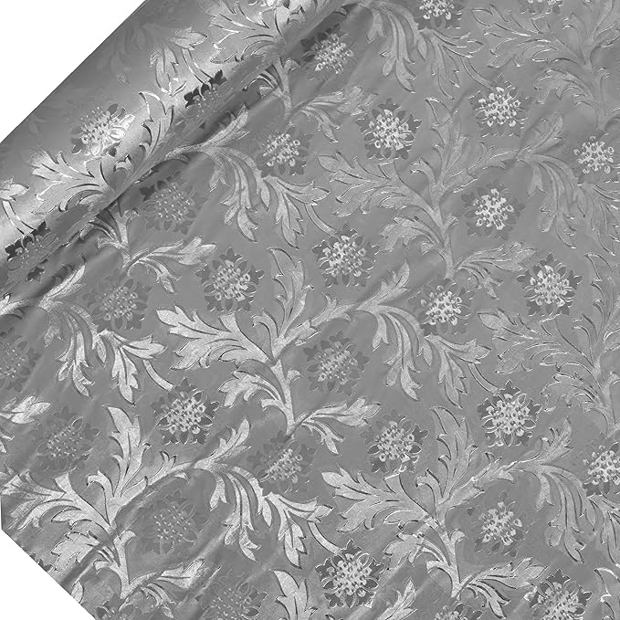 Paper Mart Silver Floral Foil, 20 Inches by 10 Yards, Poly Lined, Embossed Flower Wrapping Paper for Bouquets, Plants, and Decor