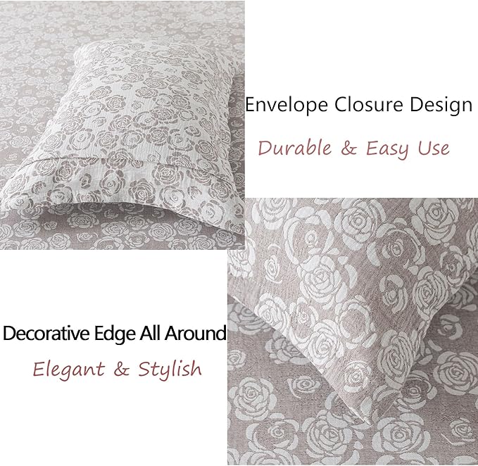 FADFAY Rose Sheets Set King Vintage Curry Floral Bedding Shabby Farmhouse Bedding Super Soft Washed Double -Layer Muslin Sheets Luxury 100% Cotton Breathable Deep Pocket Fitted Sheet 4Pcs, King Size