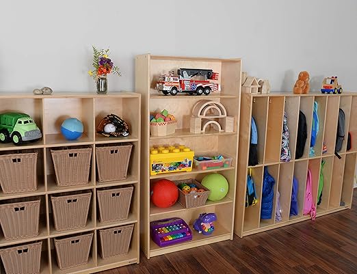 Contender Birch Streamline Storage Cabinet with 4 Adjustable Shelf, Hardwood Classroom and Home Organizer for Toys, Wooden Bookcase Display for Kids