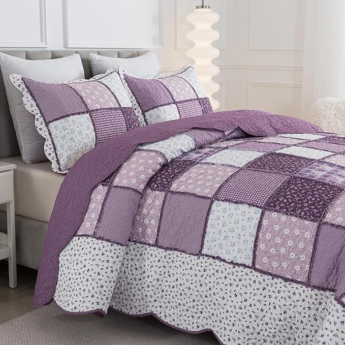 HoneiLife Queen Quilt Bedding Sets - Floral Quilt Bedding Sets 3-Piece 90x96, Reversible Bedspreads Patchwork Coverlet Nostalgic Bedding Set All Season Quilts