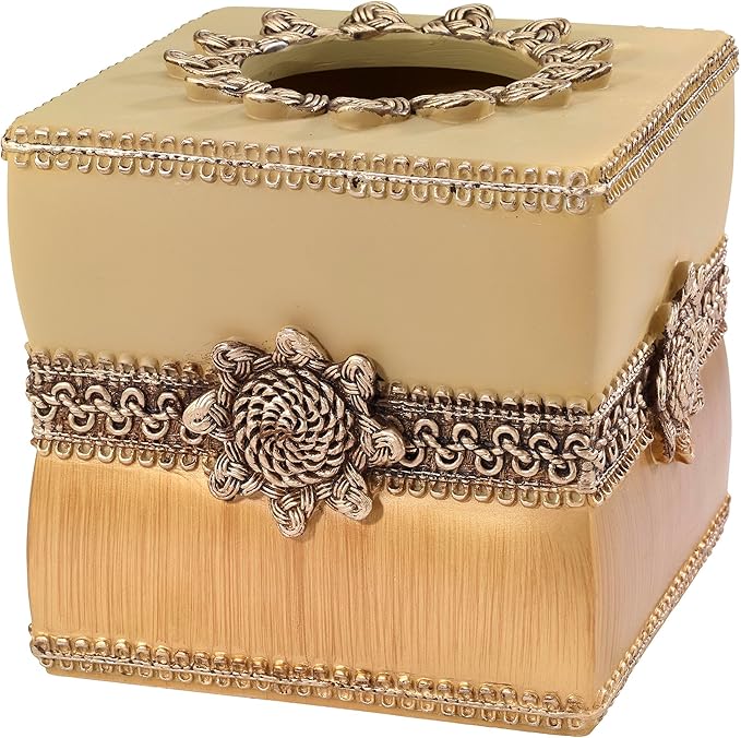 Avanti Linens - Tissue Box Cover, Guest Bathroom Essentials, Elegant Bathroom Decor (Braided Medallion Collection)