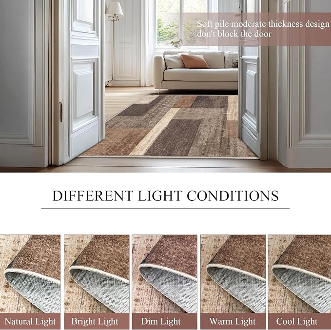 Modern Geometric Patchwork Indoor Area Rug for Living Room, Beige 5'x 7' Large Rug Rockwood Collection Hardwood Floors Decor for Bedroom, Beige Throw Carpet for Office Entryway Dining Room