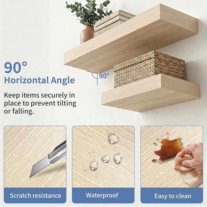 Floating Shelves for Wall, Bathroom Shelves Over Toilet, Wall Shelves & Book Shelf for Room, Hanging Shelf, Modern Wooden Wall-Mounted Small Floating Shelves, 12x7x1.5 in (Oak, Set of 2)