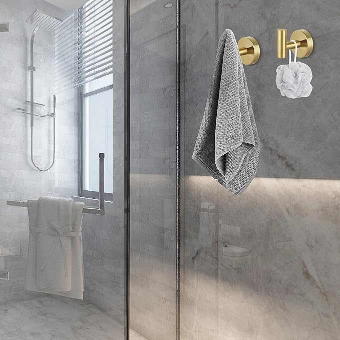 16pcs Gold BathTowel Hooks Robe Coat Bathroom Wall Hook Stainless Steel Heavy Duty Door Hanger Towel Robe Clothes Cabinet Closet Sponges for Bathroom Bedroom Kitchen Hotel Pool
