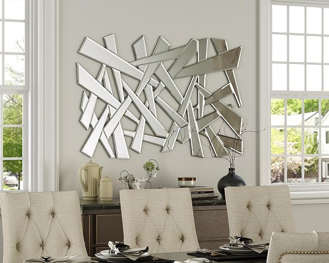 KOHROS Abstract Irregular Frameless Wall Mirror, Asymmetrical Beveled Decor Wall Mount Art Mirror, Horizontal Vertical Hanging for Living Room Fireplace Entryway Decor(48" L x 32" W)