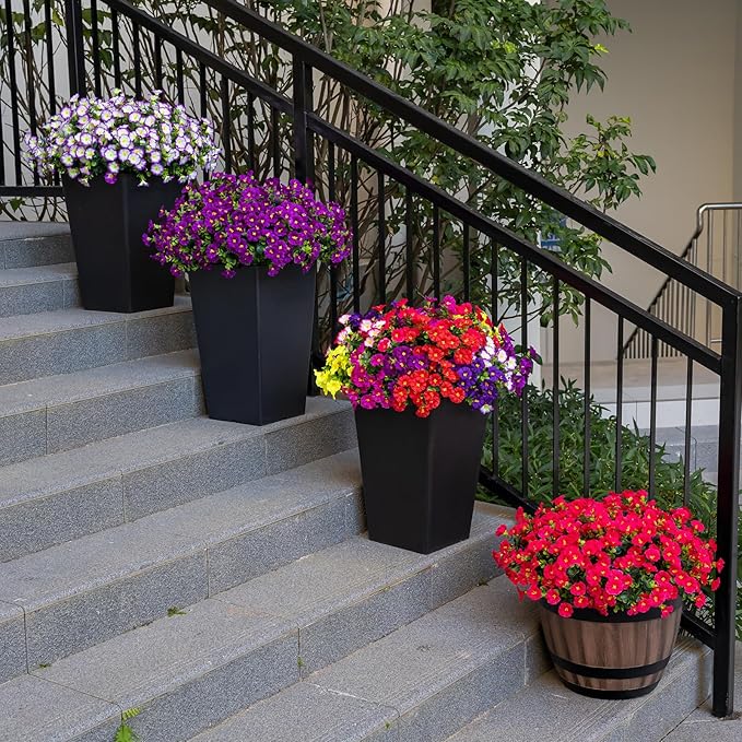 Artificial Faux Flowers for Outdoor 16 Bundles Boxwood Fake Morning Glory for Planter,UV Resistant Fake Flowers for Home Porch Patio Outside（8 Color）
