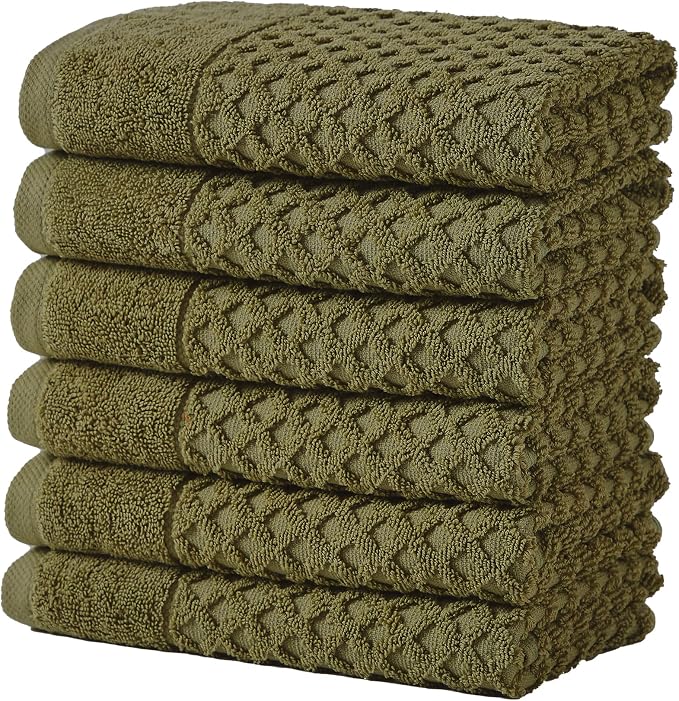 Great Bay Home Hand Towels - 100% Cotton 6 Pack 26x16 Hand Towel Set - Absorbent, Durable, Quick-Dry Towels for Bathroom (Olive)