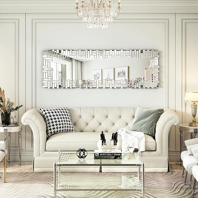 KOHROS 63"x 21" Full Length Mirror, Venetian Floor Mirror with Mirrored Frame, Glam Freestanding Leaning Wall Mirror for Bedroom Living Room Decor (Silver)
