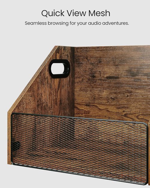 CHOEZON Vinyl Record Storage - Double-Compartment 27.6" Holder with Metal Mesh Organizer | Rustic Brown