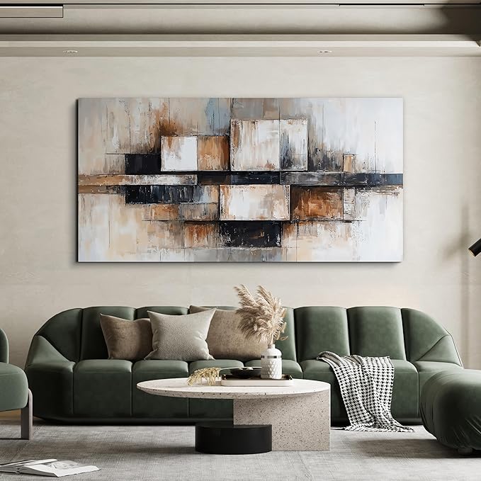 Modern Abstract Geometric Oversized Wall Art Decor For Living Room Modern Abstract Beige And Black Wall Art Geometric Decorations Prints Wall Art For Bedroom And Office Wall Decor 29 X 58 Inch