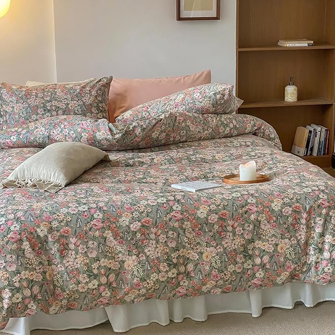 HighBuy Queen Size Comforter Set Vintage Floral Multi Color Soft Floral Bedding for All Seasons Women Girl Ultra Soft Queen Bedding Set with Flower Comforter and 2 Pillowcases