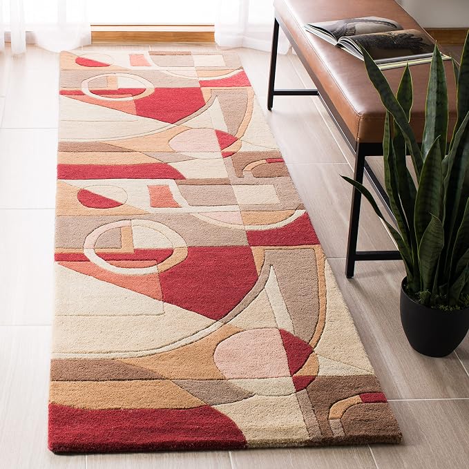 SAFAVIEH Rodeo Drive Collection Runner Rug - 2'6" x 18', Beige & Multi, Handmade Mid-Century Modern Abstract Wool, Ideal for High Traffic Areas in Living Room, Bedroom (RD845A)