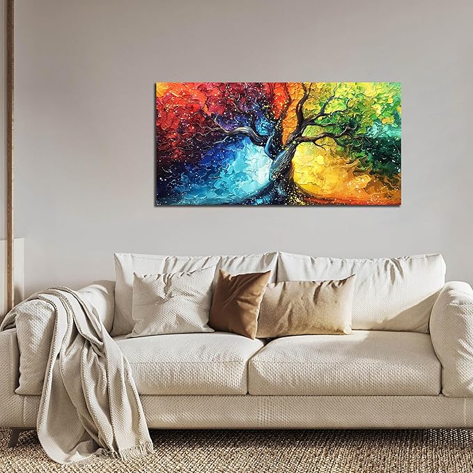 THRLVEART Colorful Tree Pictures Wall Decor for Living Room - Home Office Decor for Women - Tree of life Wall Art for Dorm Room Girl Size 20" x 40"