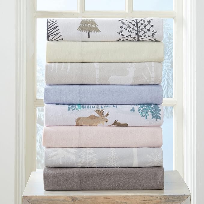 Market & Place 100% Turkish Cotton Flannel Sheet Set | 3 Piece Deep Pocket Solid Cozy Winter Bed Sheets | Double Brushed for Extra Softness & Comfort | Chalet Collection (Twin, Ivory)