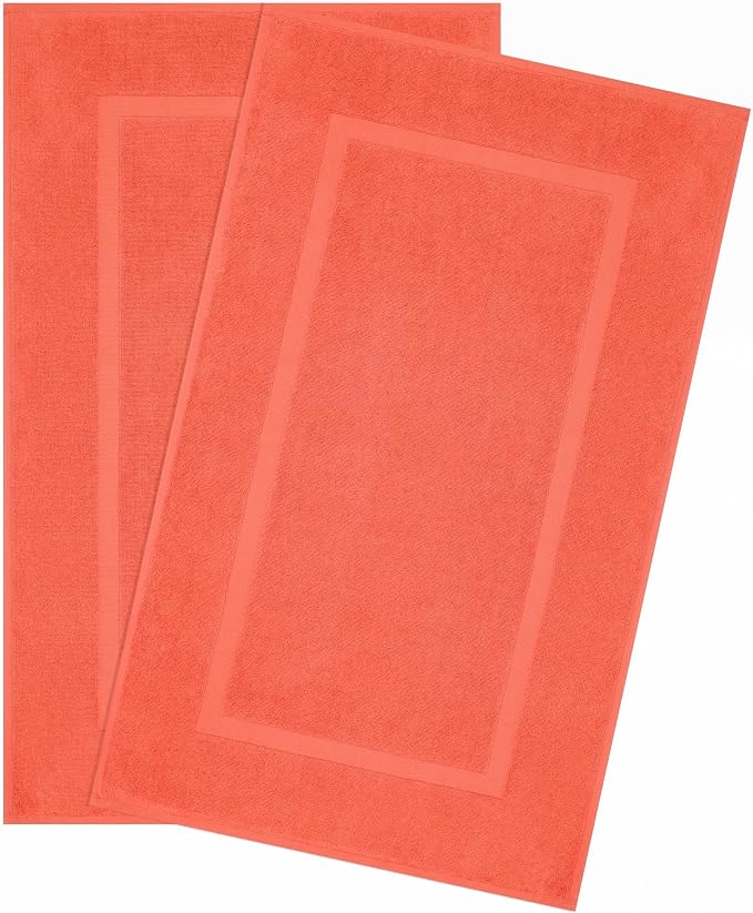 Cotton Paradise 100% Cotton Turkish Bathmat Set, Soft Absorbent Quick Dry, 2 Piece 20x34 Bathmat Floor Set, Coral