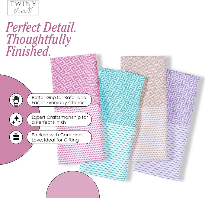TWINY threads Kitchen Towel Diamond Weave Multi Color Set, Premium 100% Cotton Kitchen Linen, Absorbent Quick Drying Dish Rags, Washable Reusable Multi Purpose for Drying Dishes, 4 Pack, 18x26 Inches