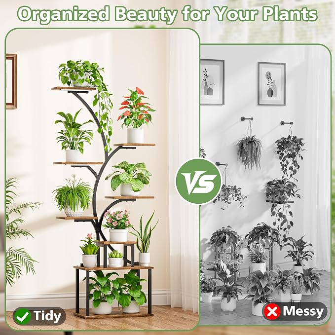 POZILAN Plant Stand Indoor with Grow Lights, 8 Tiered Tall Plant Shelf for Indoor Multiple Plants, Metal Large Flower Holder Display Rack for Living Room, Garden, Patio