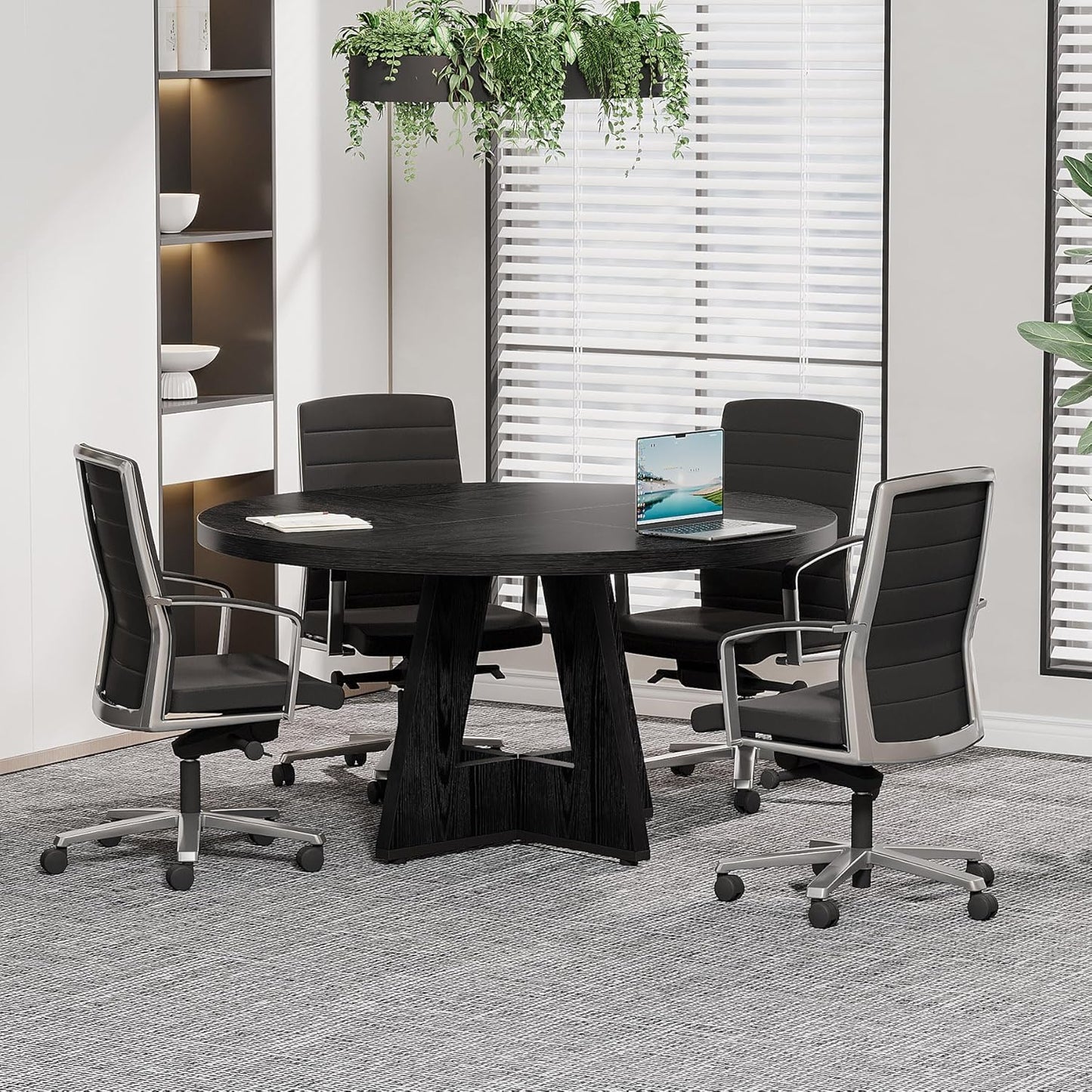 Tribesigns 47-Inch Round Conference Table - Stylish Wooden Meeting Table for 4-6 People | Black Finish