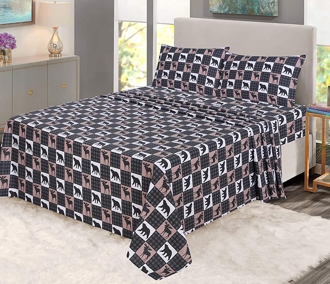RUVANTI Flannel Sheets Full Size - 100% Cotton Double Brushed Bed Sheets Set, Deep Pockets 16 Inches, All Seasons Breathable & Extra Soft Full Sheets, Warm & Cozy, 4 Piece, Wilderness Plaid